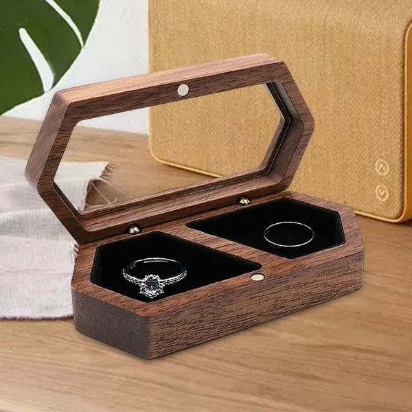 Fast Maxbell Portable Diamond Rings Box with Lid Double Rings Box for Engagement Black Dependable