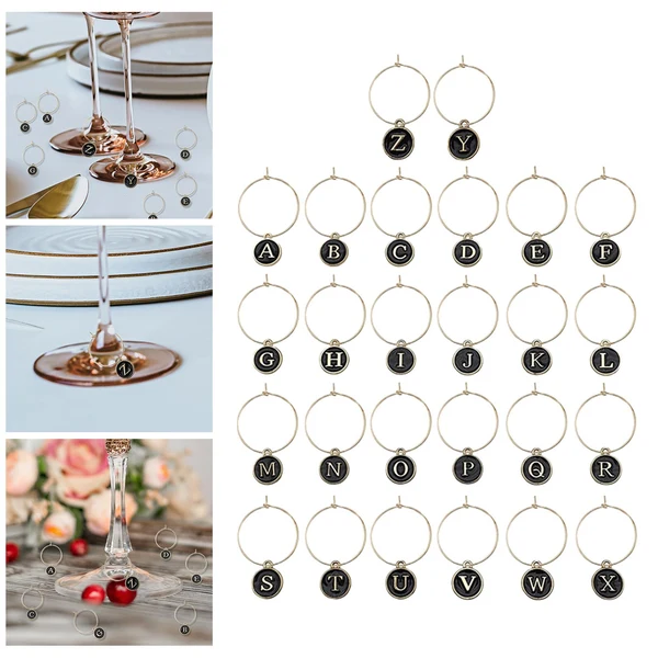 Recyclable Maxbell 26Pcs Wine Glass Charm Rings Christmas Wedding Party Decorations Black Innovative