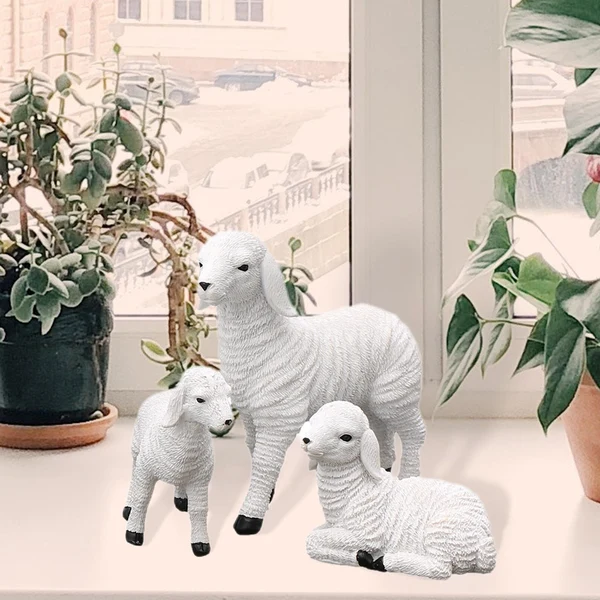 Secure Maxbell Resin Goat Figurine Lamb Ornament Decor for Home Farm Yard 3 Lambs Eco-Friendly