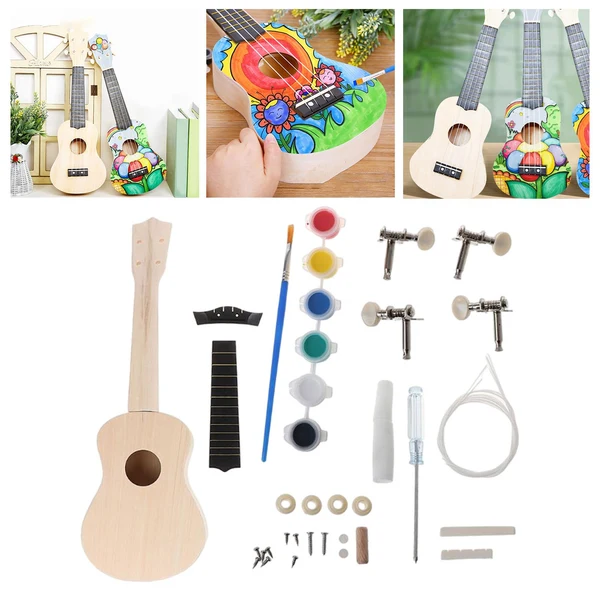 Detailed Maxbell Paintable DIY Ukulele Kits Wooden Handwork Painting with Full Accessories Authentic