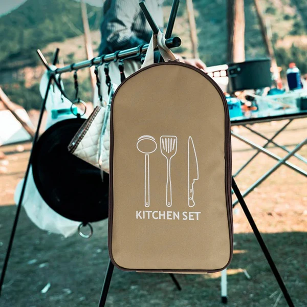 Refined Maxbell Portable Cooking Utensils Organizer Bag Compact for Camp Travel Beige Artisan