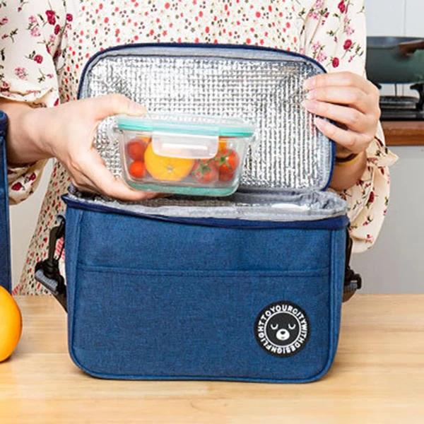 Organic Maxbell Insulated Lunch Bag Oxford Cloth Large Capacity for Work Outdoor Dark Blue Stylish