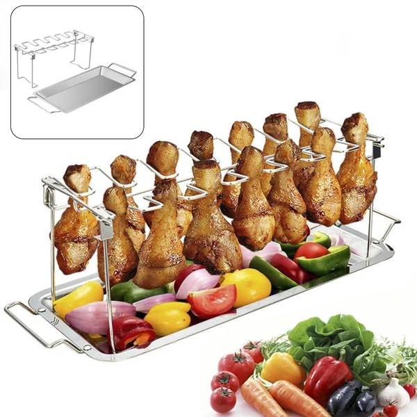 Breathable Maxbell Chicken Leg and Wing Rack Chicken Drumstick Holder with Drip Pan Easy to Use Secure
