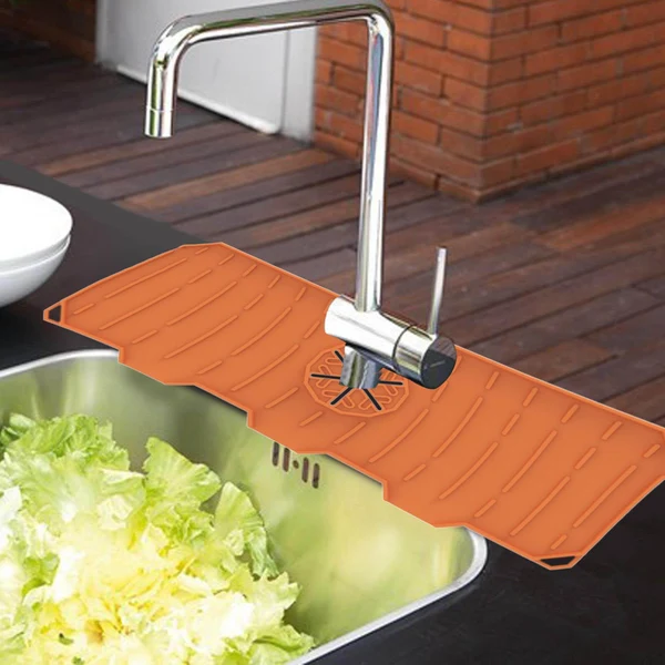 Long-Lasting Maxbell Silicone Sink Faucet Mat Splash Catcher for Kitchen Sink Hotel Tray Orange Certified