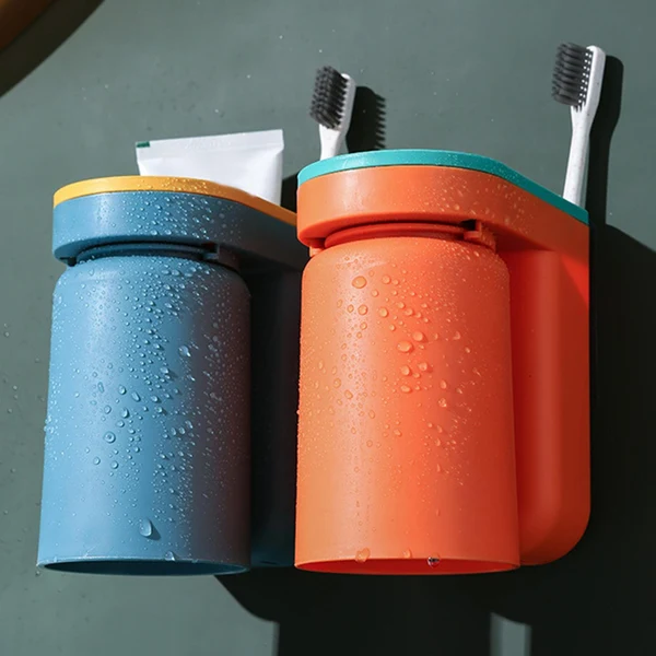 Lightweight Maxbell Toothbrush Holder with Gargle Cup No Drill Storage Box for Adults Orange Green