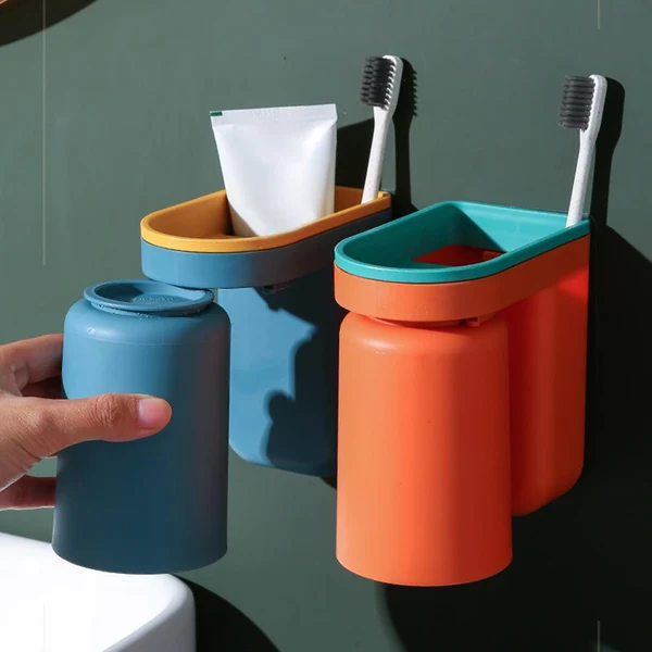 Original Design Maxbell Toothbrush Holder with Gargle Cup No Drill Storage Box for Adults Blue Enhanced