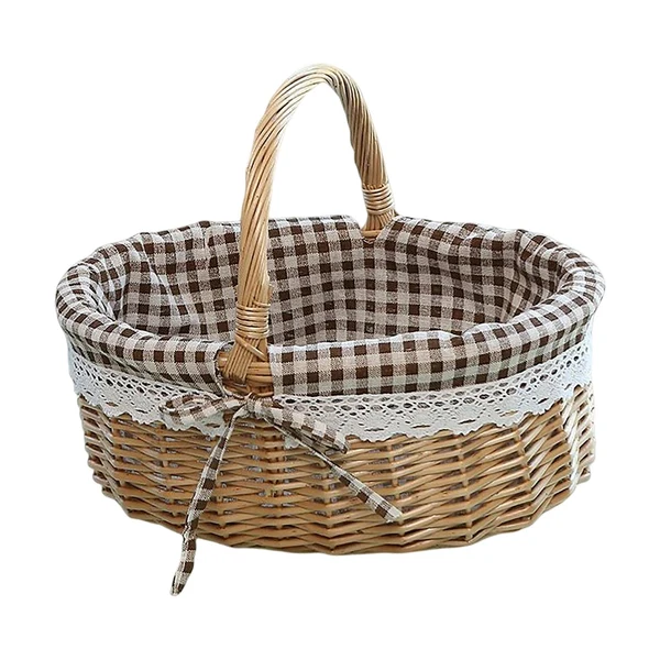 Natural Maxbell Wicker Wicker Picnic Basket Washable Liner for Camping Coffee Plaid Smooth