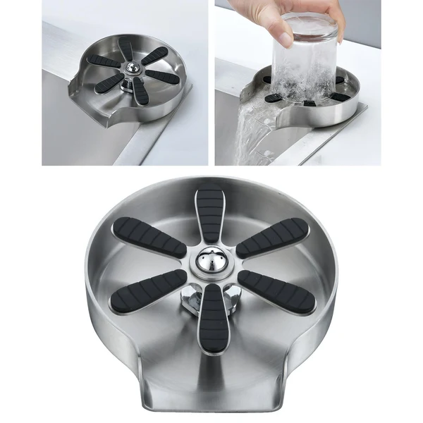 Premium Maxbell Faucet Rinser Glass Washer Bottle Rinser for Coffee Cup Baby Bottle Kitchen Silver Solid