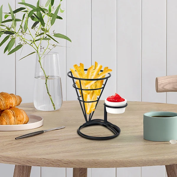 Exclusive Maxbell 1x Cone Basket Durable Supplies French Fry Stand for Kitchen Party Picnic Black Traditional