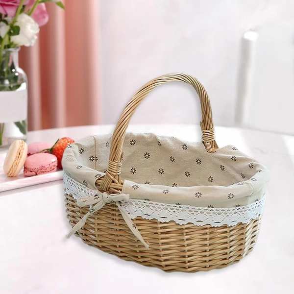 Effective Maxbell Wicker Wicker Picnic Basket Washable Liner for Camping Daisy Pattern Crafted