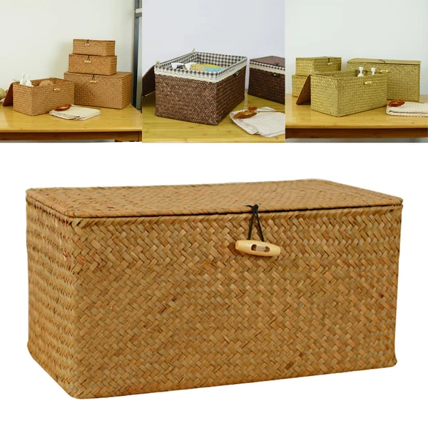 Stylish Maxbell Storage Basket With Lid Woven Rattan Sundries Storage Box Wicker Basket XS Environmentally Friendly
