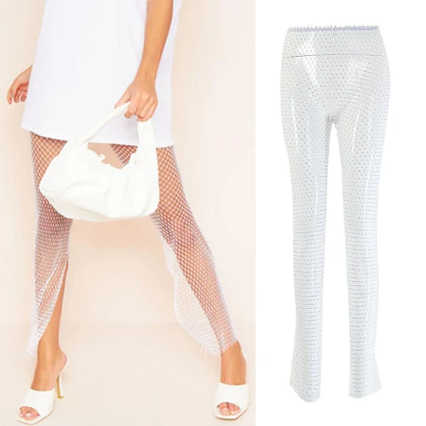 Breathable Maxbell Mesh Sheer Pants Fashion Summer Cutout Fishnet Leggings for Vacation Party White Artisan