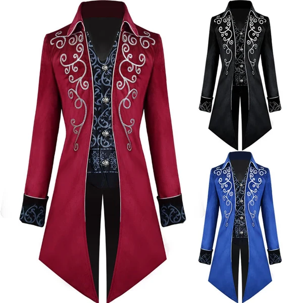 Top-Quality Maxbell Male Medieval Tailcoat Steampunk Lapel Overcoat Trench Coat Jacket Black XL Verified