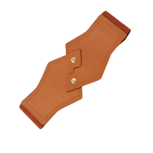 Trendy Maxbell Women Belt Waistband Wide Slim Elastic Stretch Leather for Down Coat brown User-Friendly
