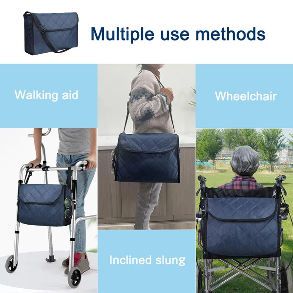 Carefully Designed Maxbell Wheelchair Bag Storage Pouch Tote for Travel Rollator Seniors Dark Blue Next-Generation
