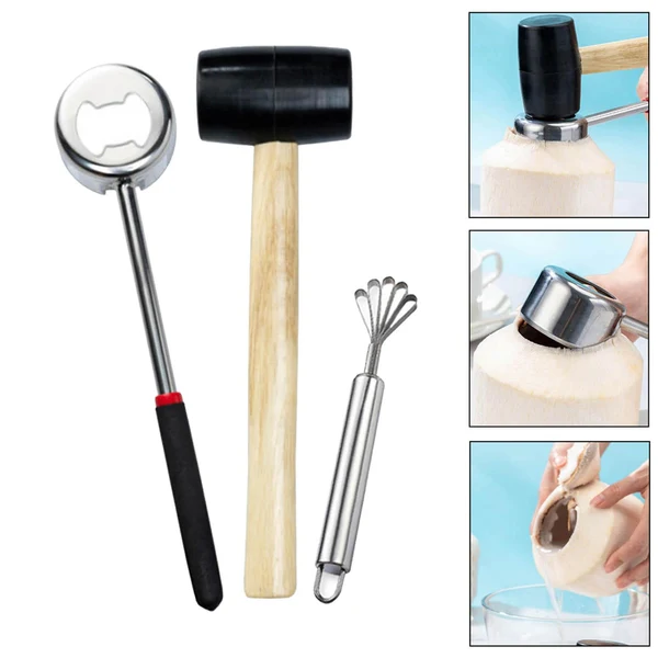 Consistent Maxbell Stainless Steel Coconut Opener Easy to Open Coconut Shredder Tool 3Pcs Innovative
