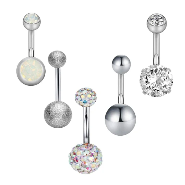 Next-Generation Maxbell 5 sets Steel Zircon Rhinestone Navel Ring piercing Jewelry Silver Optimized
