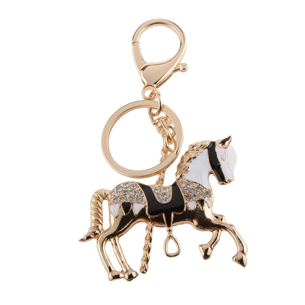 Minimalist Maxbell Fashion Rhinestone Crystal Black Horse Charm Purse Bag Key Ring Keychain Keyfob Sophisticated