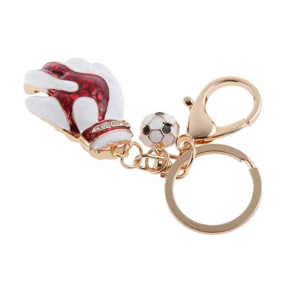 World-Class Maxbell Fashion Rhinestone Crystal White Football Goalkeeper Glove Charm Purse Bag Key Ring Keychain Keyfob Detailed