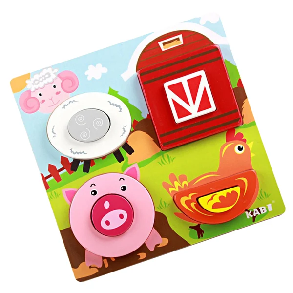 Pure Maxbell Set of Colorful Farm Animals Chunky Wooden Puzzle Blocks Jigsaw Kids Baby Brain Teasers Educational Creative Toy Gift World-Class