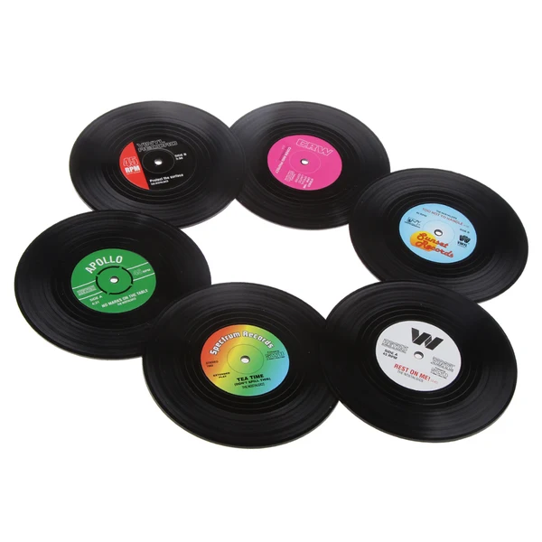 Trusted Maxbell NEW 6PCS Round Vinyl Coaster Groovy Record Cup Drink Holder Mat Tableware Placemat Set Clean