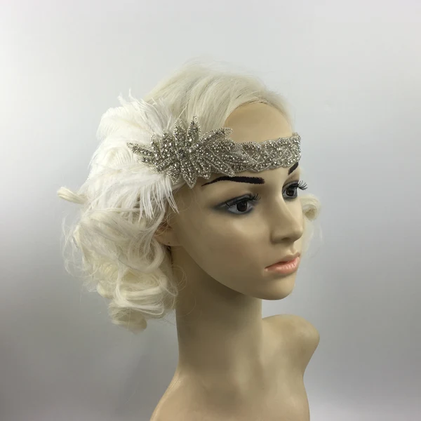 Effective Maxbell Wedding Bridal Flapper Feather Diamante Rhinestone Headband Headpiece 1920s Versatile
