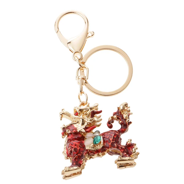 Trendy Maxbell Opal Crystal Kylin Keychain Keyring Purse Charm Key Chain Ring Keyfob Chain Pendant Red Flexible