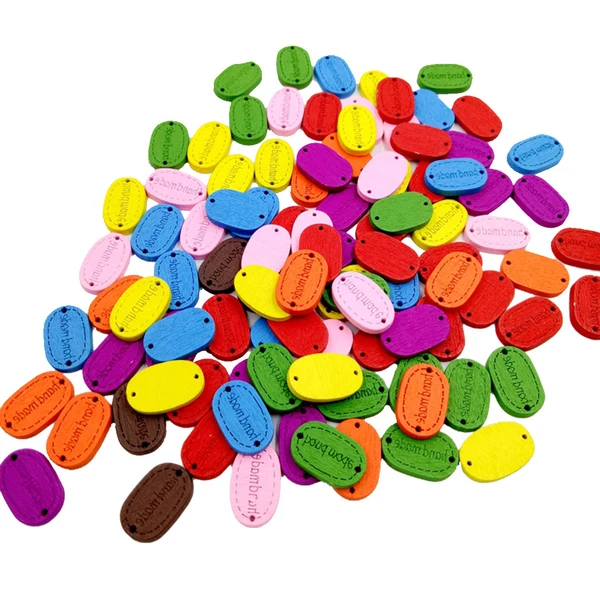 Refined Maxbell 200pcs Assorted Color 2 Holes Handmade Label Wooden Sewing Buttons Tags for DIY Sewing Scrapbooking Craft 18x12mm Responsible