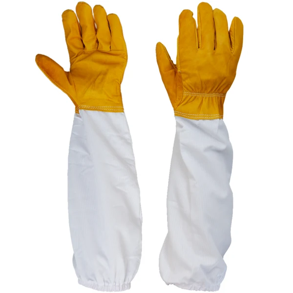 Verified Maxbell Pair Protective Beekeeping Gloves Goatskin Bee Keeping with Vented Long Sleeves - Yellow and white Excellent
