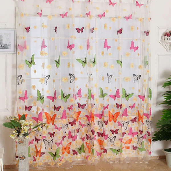 Top-Quality Maxbell Washable Butterfly Print Sheer Curtain Panel Window Balcony Tulle Divider Excellent