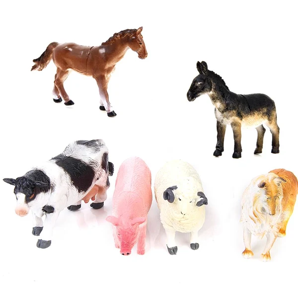 Official Kids Toy 6 pcs Farm Animal Model Set Pig Dog Cow Sheep Horse Donkey Clean