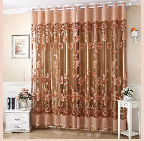 Fine Crafted Maxbell 250x100cm Flower Pattern Jacquard Door Window Tulle Voile Curtain- Coffee Fashionable