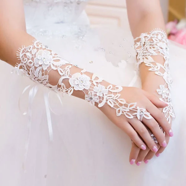 Top-Quality Maxbell Woman White Wedding Bridal Prom Party Lace Flower Fingerless Gloves Artisan