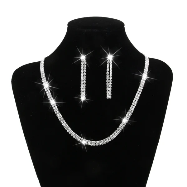 Unique Maxbell Crystal Rhinestone Jewelry Necklace Earring Set Wedding Bridal Party Reusable