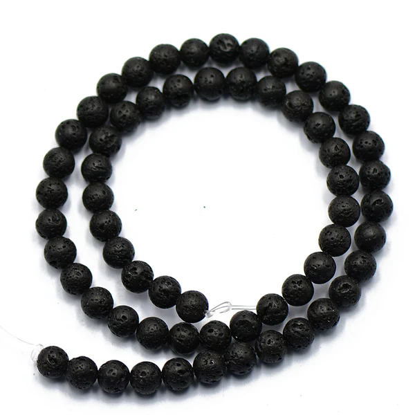 High-End Maxbell 6mm Black Volcanic Lava Gemstone Loose Beads 15'' Round Lightweight