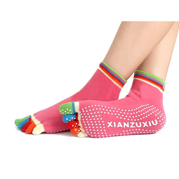 Sustainable Maxbell 1 Pair Five Toe Rubber Yoga Pilates Fitness Socks Non Slip Massage Red High-Quality