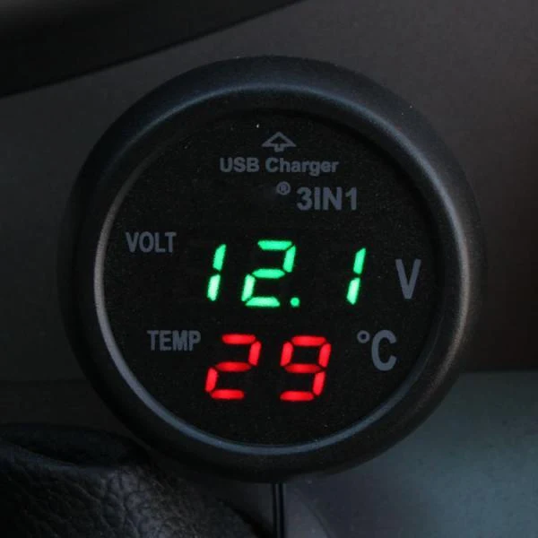 Prestigious Maxbell 3in1 Car 12V 24V Green LED Digital Voltmeter Thermometer USB Charger Relaxed