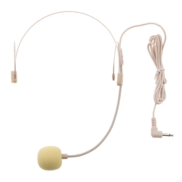 Modern Maxbell Double Ear Hook Wired Headset Headworn Microphone Beige 3.5mm Right Angle Sophisticated
