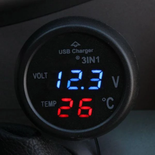 Enhanced Maxbell 3in1 Car 12V 24V Blue LED Digital Voltmeter Thermometer USB Charger Optimized