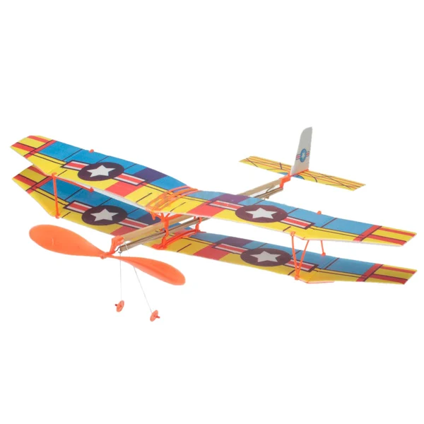 Prestigious Maxbell Assembly Airplane Aircraft Launched Powered By Rubber Band Blue Yellow Green