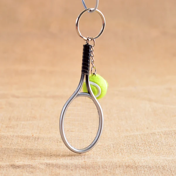 Reusable Maxbell Mini Tennis Ball Racket Pendant Keyring Key Chain Gift - Silver Refined