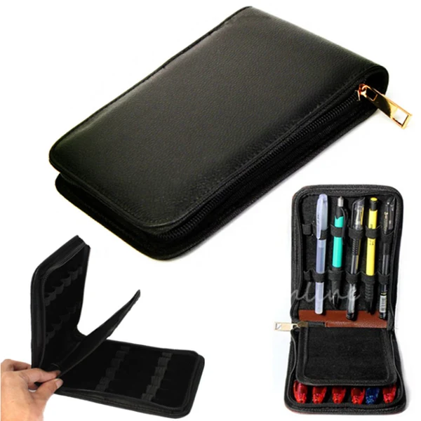 Luxury Maxbell Black Leather Pen Pocket Protector Storage Holder Bag Pen Cases for 12 Pens Recyclable