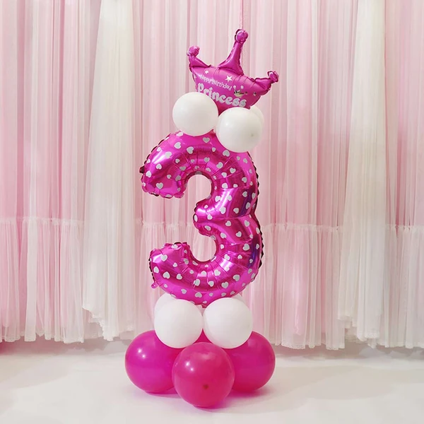 Practical Maxbell All Numbers Crown Balloons Column Set Happy Birthday Arch Garland Number 3 High-Quality