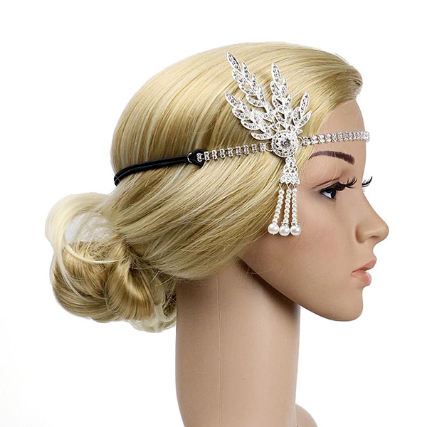 Fast Maxbell Vintage Rhinestone Woman Headband 1920s Great Gatsby Headpieces Silver Safe