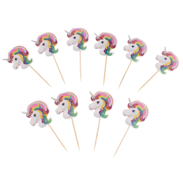 Refined Maxbell 10 Pieces al Unicorn Cupcake Topper Wooden Sticks Birthday Food Picks Organic