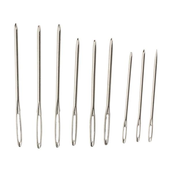 Excellent Maxbell 9pcs Large-eye Blunt Stitching Needles Hand Sewing Knitting Needles Sliver Versatile