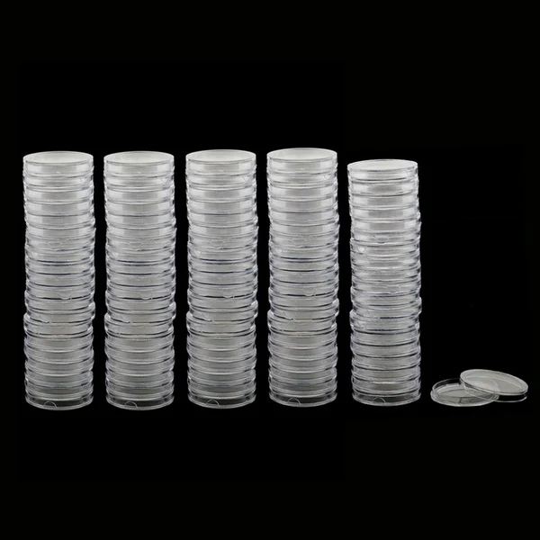 Exclusive Maxbell 100pcs Clear Round Plastic Coin Capsules Container Storage Holder Case 28mm High-Quality
