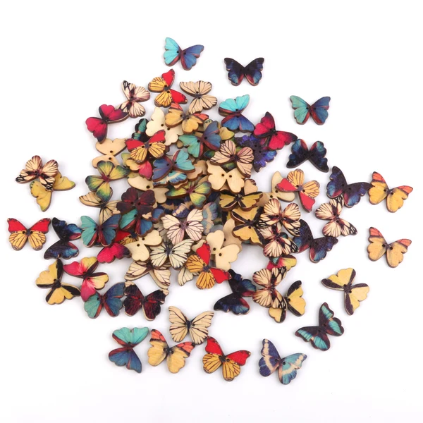 Minimalist Maxbell Colored Drawing Colorful Butterfly Wood Buttons for Sewing DIY Craft 100pcs Lightweight
