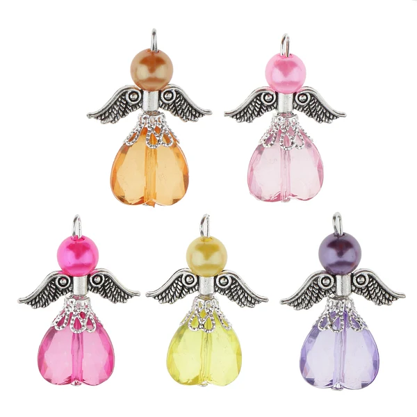 Fine Maxbell 5 Pieces Acrylic Pearl Heart Bead Angel Charms Pendant Silver Wings DIY Handbag Mobile Charm Gift Smart
