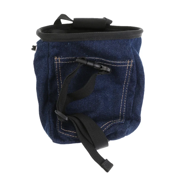 Fine Crafted Maxbell Blue Denim Chalk Bag with Pocket Quick-Clip Belt for Rock Climbing Weight Lifting Bouldering Gymnastics - Tight Fitting Drawstring for No Leakage Verified